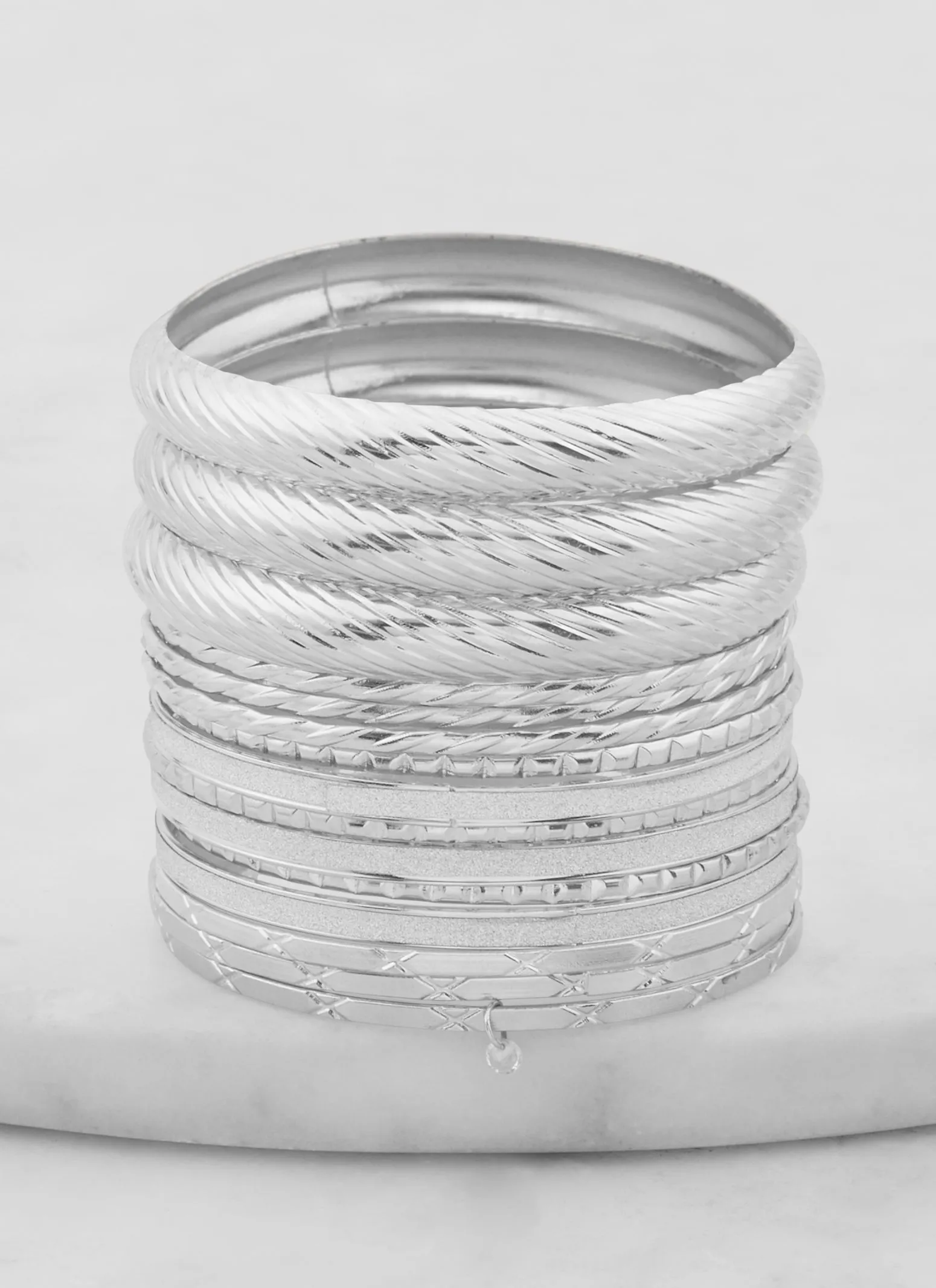 Plus Size Cubic Zirconia Glitter Textured Bangles Set sold by Rainbow product image thumbnail 2