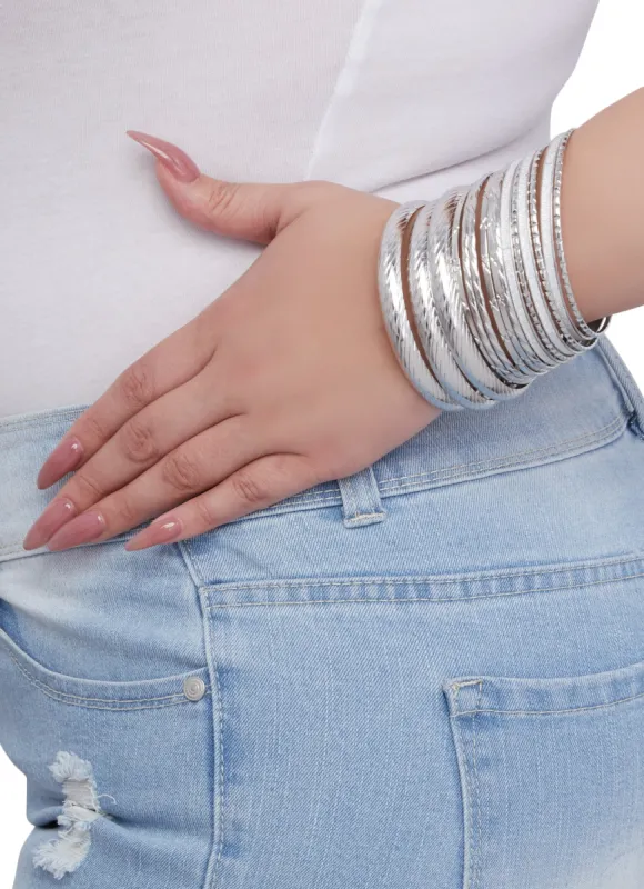 Plus Size Cubic Zirconia Glitter Textured Bangles Set sold by Rainbow