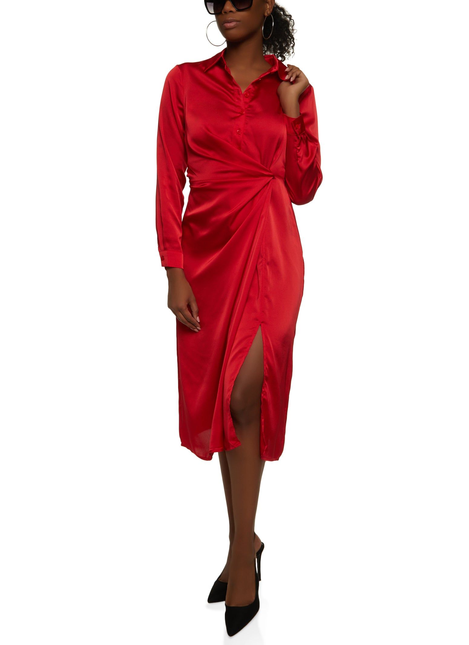 Satin Faux Wrap Button Front Dress sold by Rainbow product image thumbnail 2