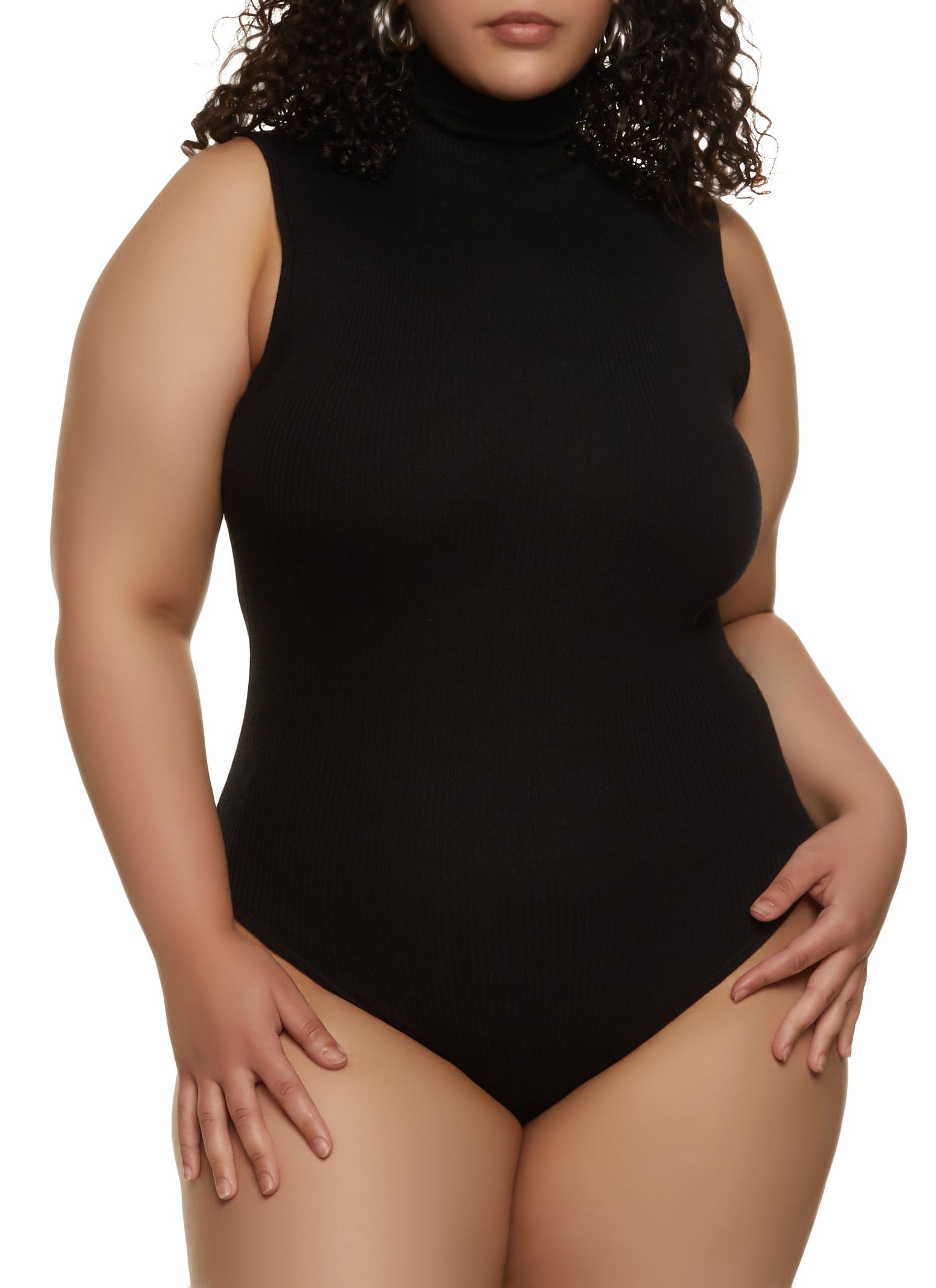 Plus Size Ribbed Knit Mock Neck Bodysuit sold by Rainbow