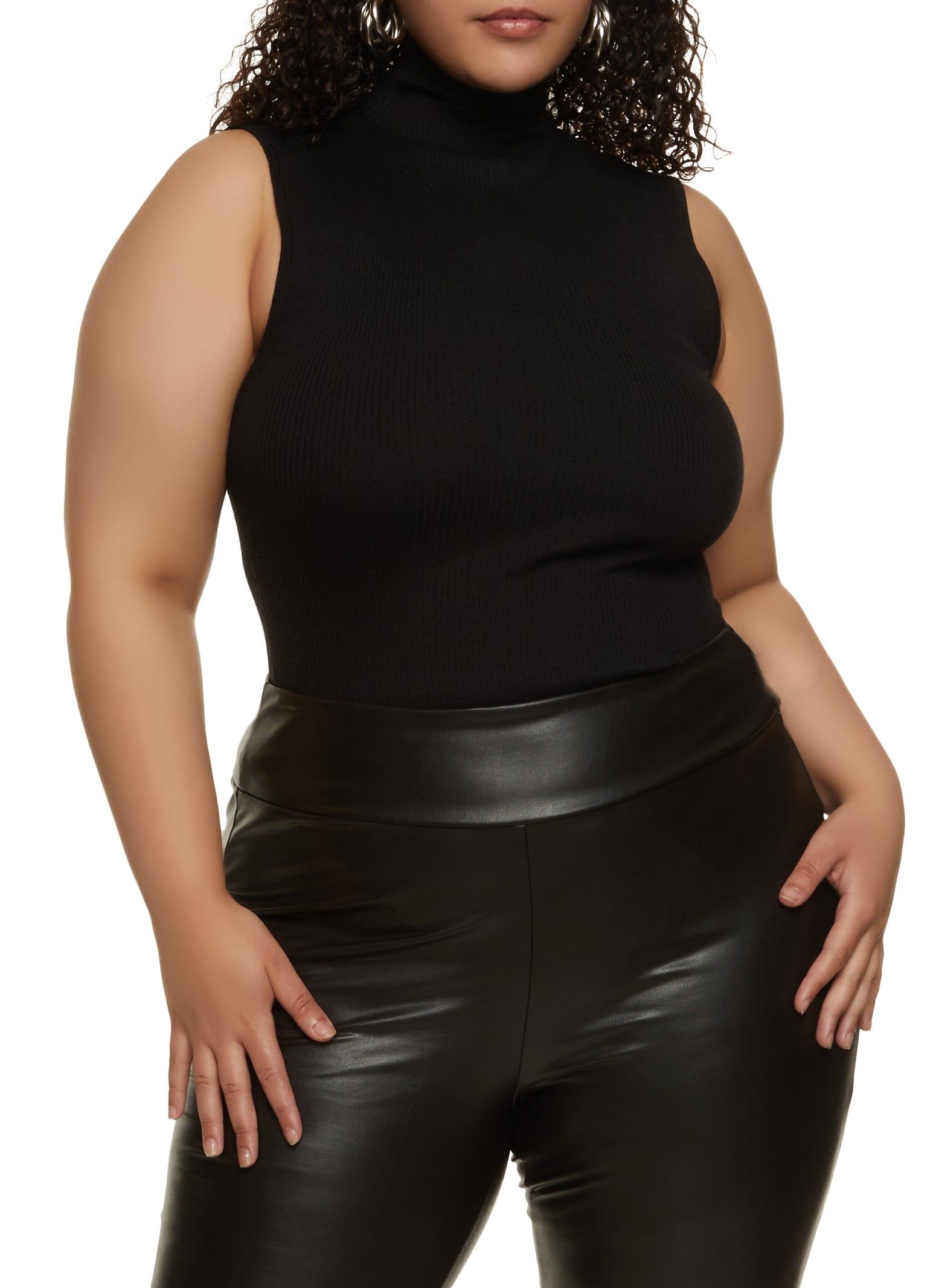 Plus Size Ribbed Knit Mock Neck Bodysuit sold by Rainbow product image thumbnail 2