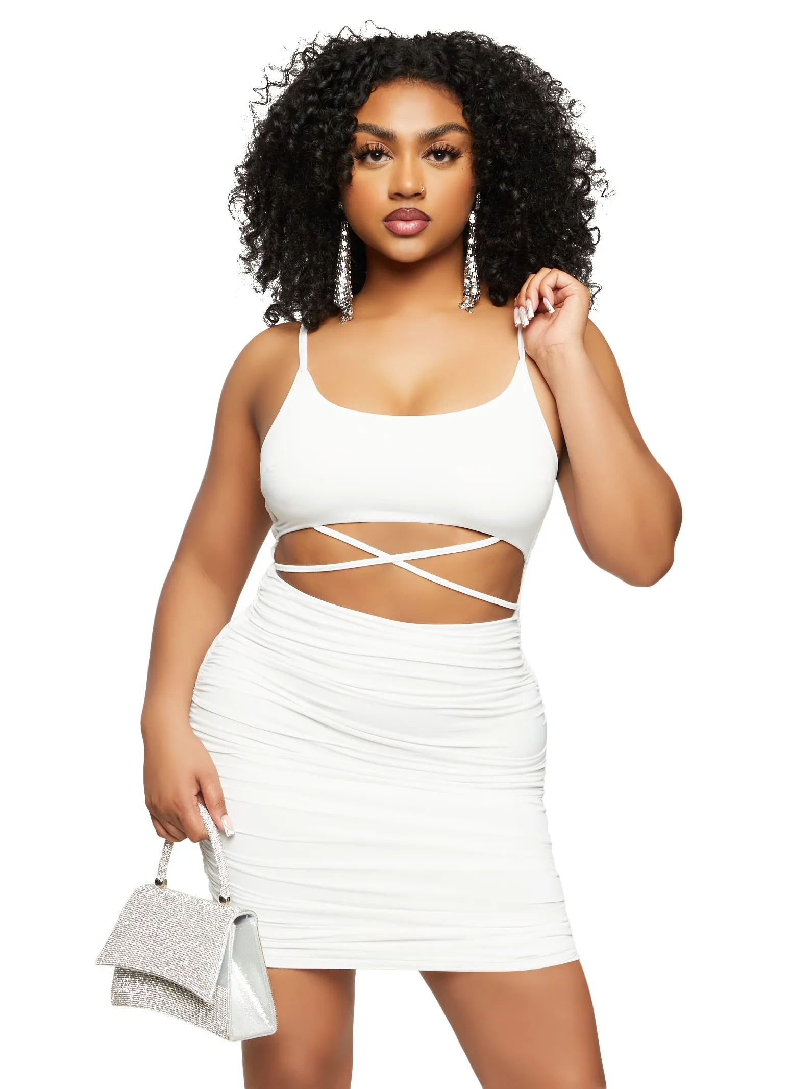 Criss Cross Cut Out Bodycon Mini Dress sold by Rainbow