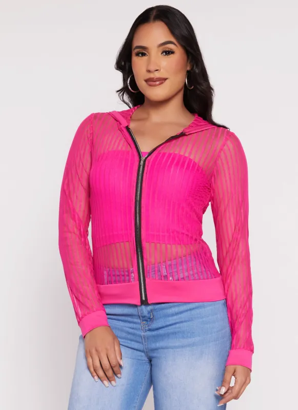 Mesh Striped Zip Front Hoodie sold by Rainbow