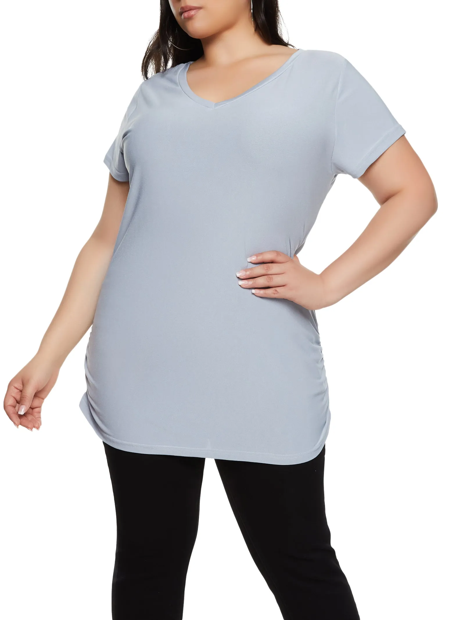 Plus Size Ruched Side V Neck T Shirt sold by Rainbow