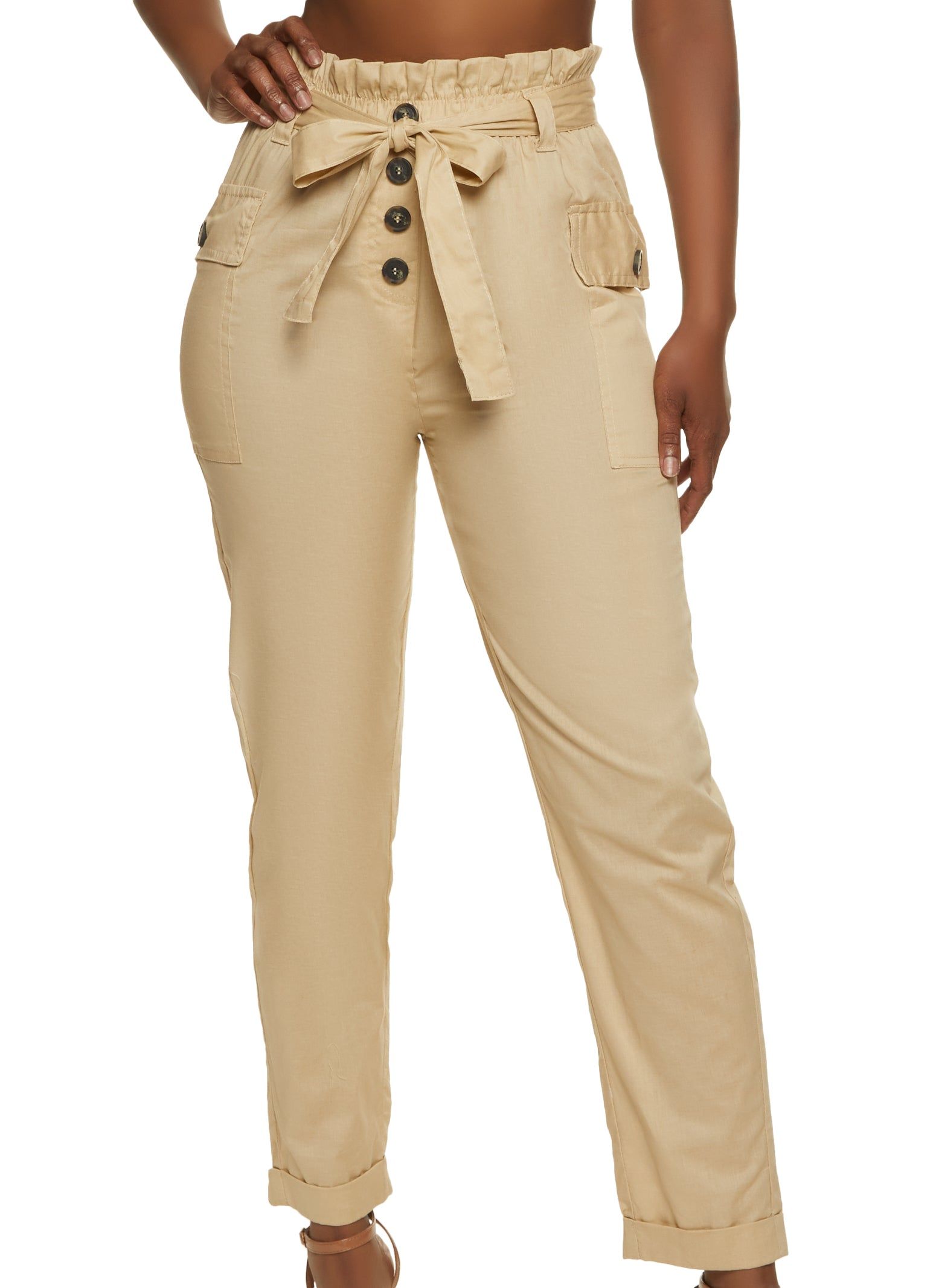 Poplin Paper Bag Waist Belted Pants sold by Rainbow