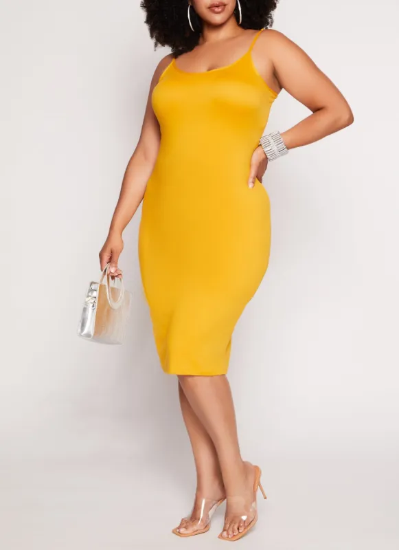 Plus Size Basic Scoop Neck Cami Midi Dress sold by Rainbow