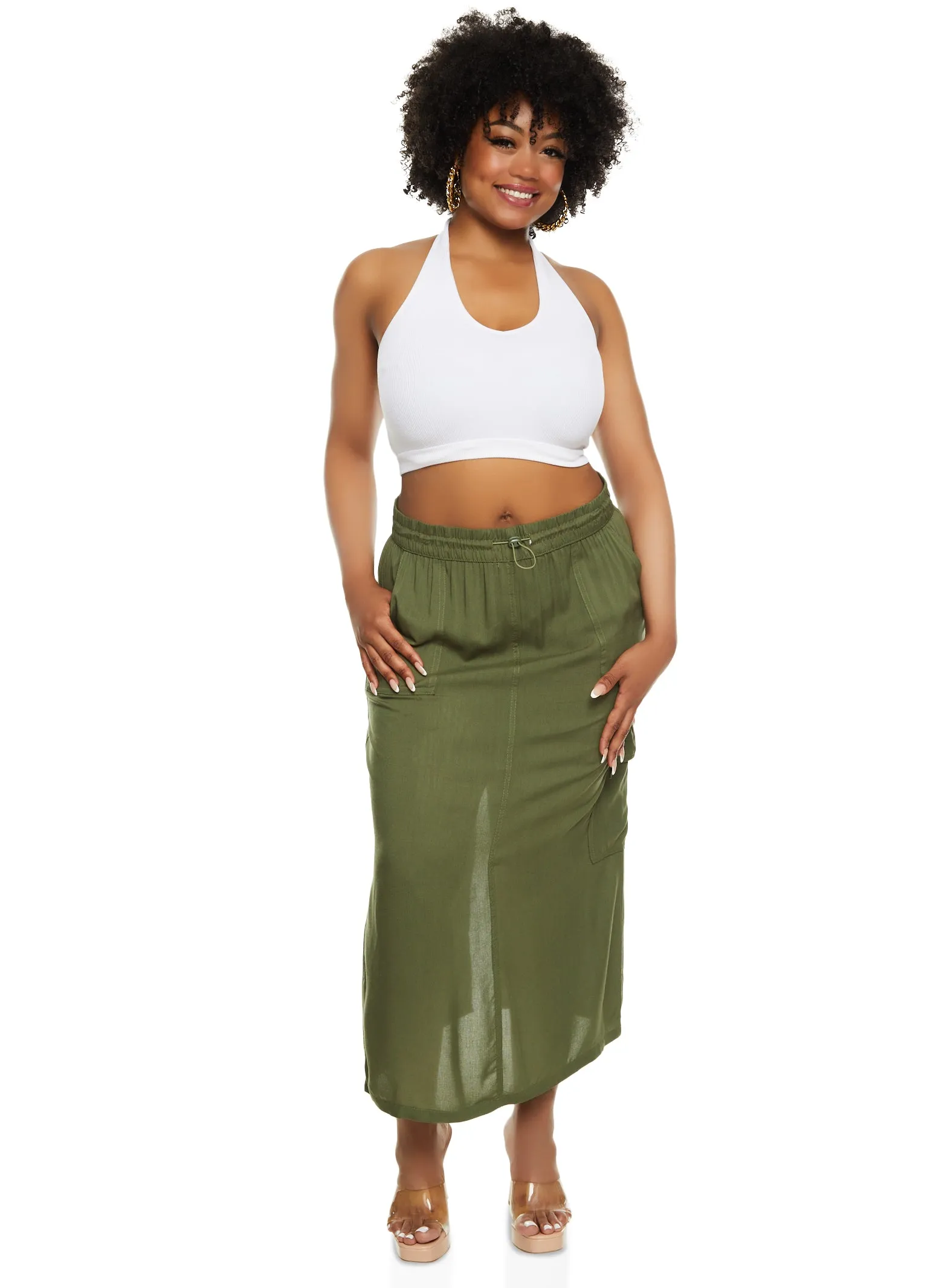 Plus Size Linen Toggle Drawstring Cargo Skirt sold by Rainbow