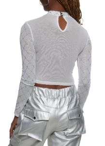 Mesh Rhinestone Studded Long Sleeve Crop Top sold by Rainbow