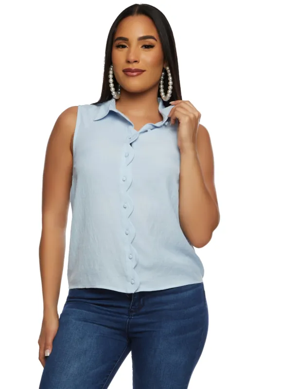 Iris Gauze Knit Sleeveless Button Front Shirt sold by Rainbow