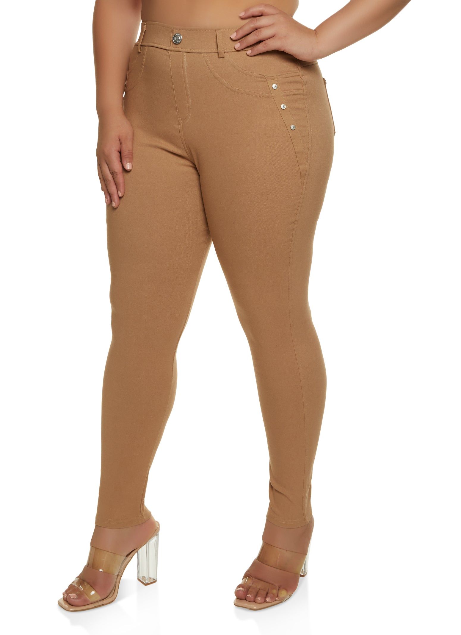 Plus Size Studded Detail Push Up Pull On Pants sold by Rainbow