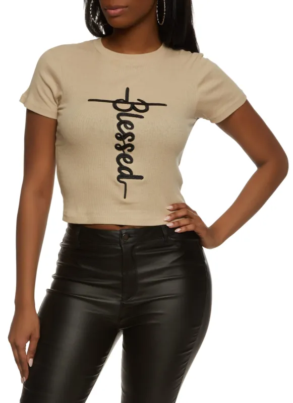 Blessed Embroidered Cropped Tee sold by Rainbow