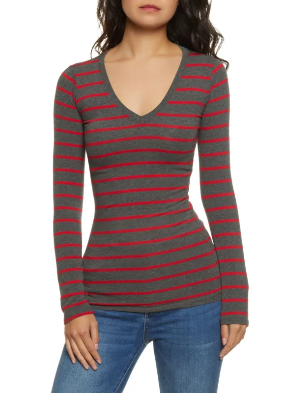 Striped V Neck Tee sold by Rainbow