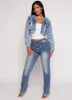 Lace Up Hooded Cropped Jean Jacket sold by Rainbow