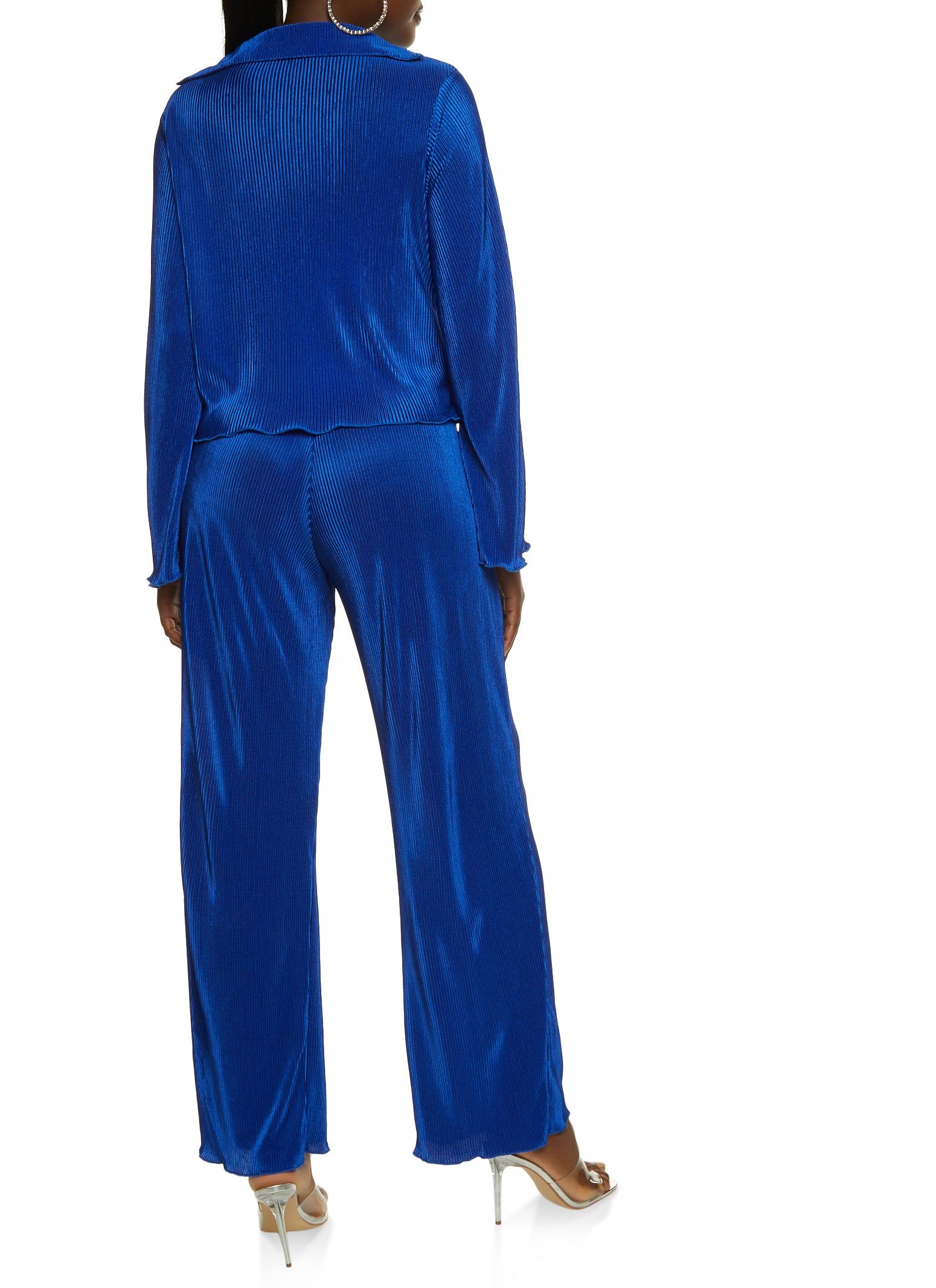 Plisse Button Front Shirt and Wide Leg Pant Set sold by Rainbow product image thumbnail 2