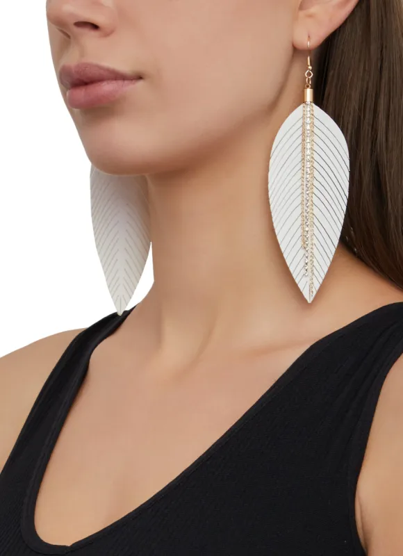 Rhinestone Faux Suede Leaf Drop Earrings sold by Rainbow