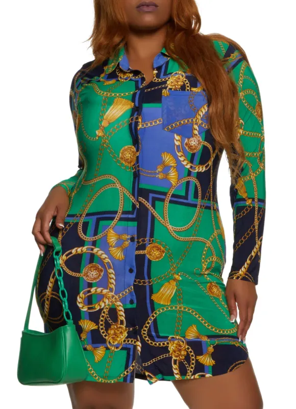 Plus Size Color Block Chain Print Dress sold by Rainbow