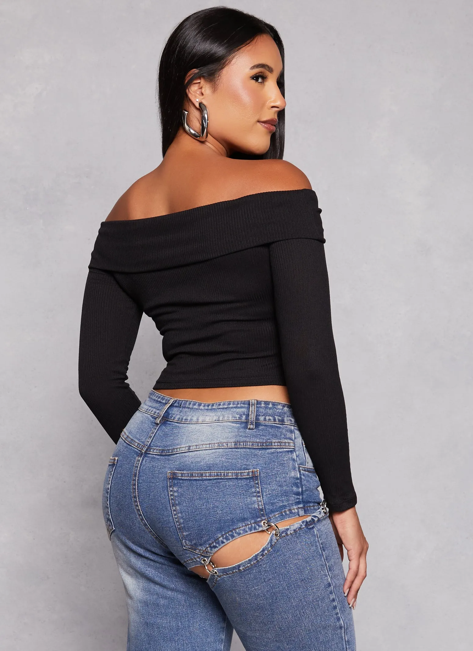 Iris Long Sleeve Off the Shoulder Crop Top sold by Rainbow product image thumbnail 3
