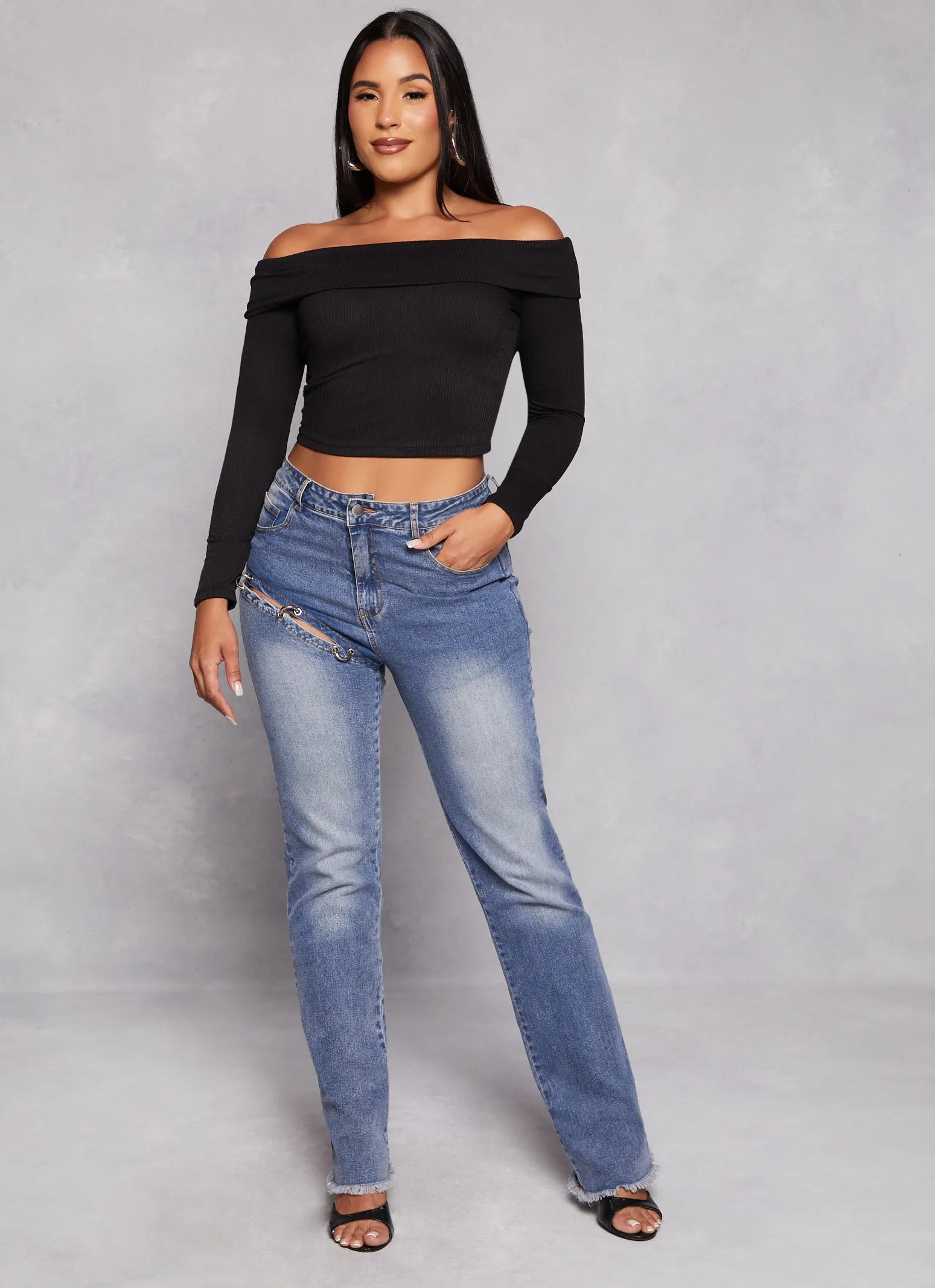 Iris Long Sleeve Off the Shoulder Crop Top sold by Rainbow product image thumbnail 2
