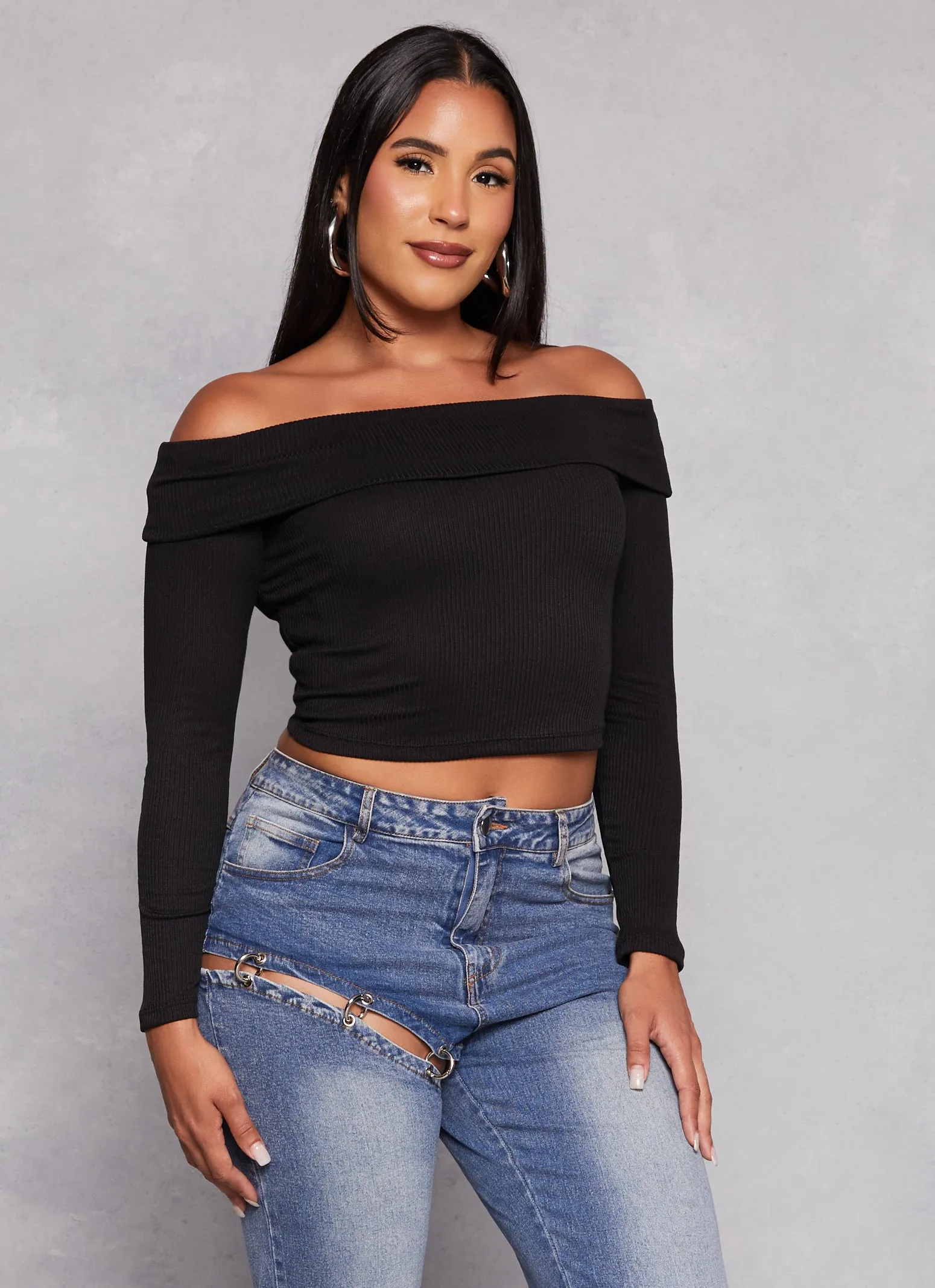 Iris Long Sleeve Off the Shoulder Crop Top sold by Rainbow
