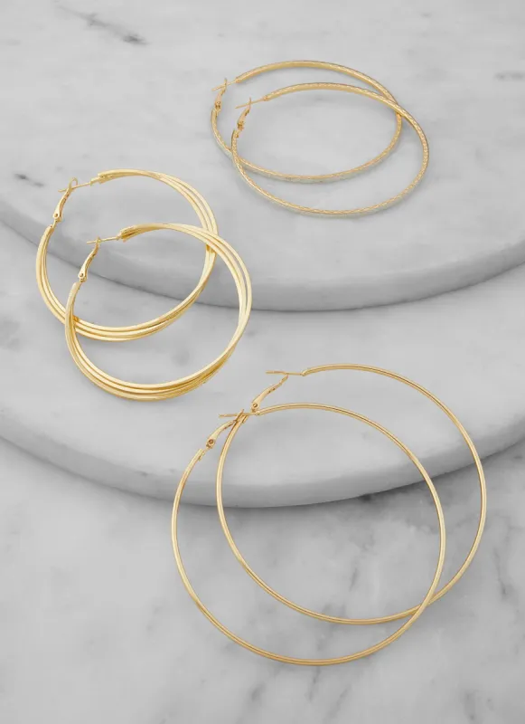 Assorted Metallic Hoop Earring Trio sold by Rainbow