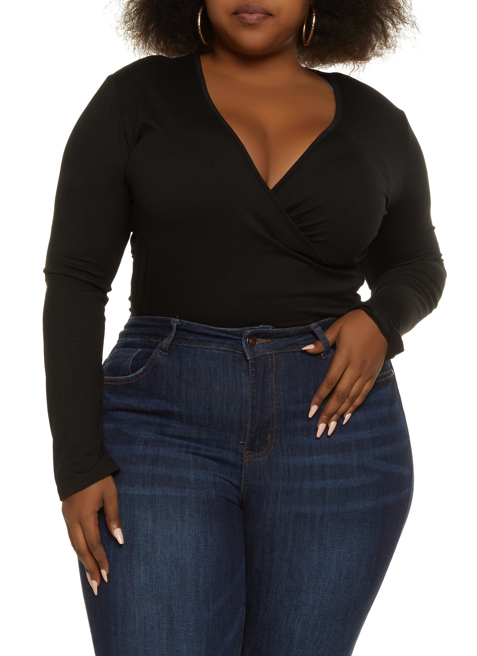 Plus Size Faux Wrap Basic Bodysuit sold by Rainbow product image thumbnail 2