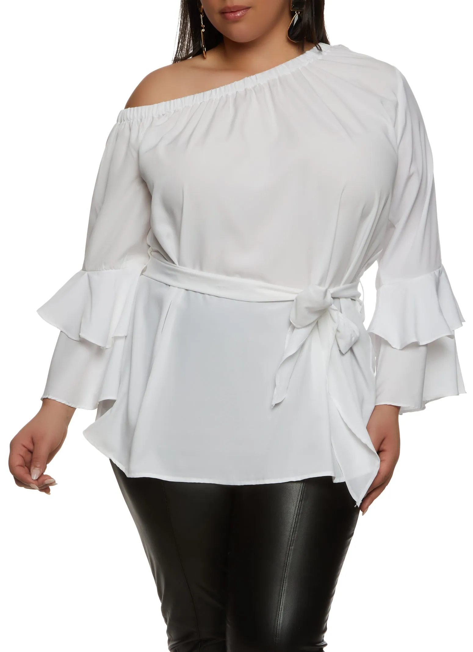Plus Size Ruffled Tiered Bell Sleeve Blouse sold by Rainbow