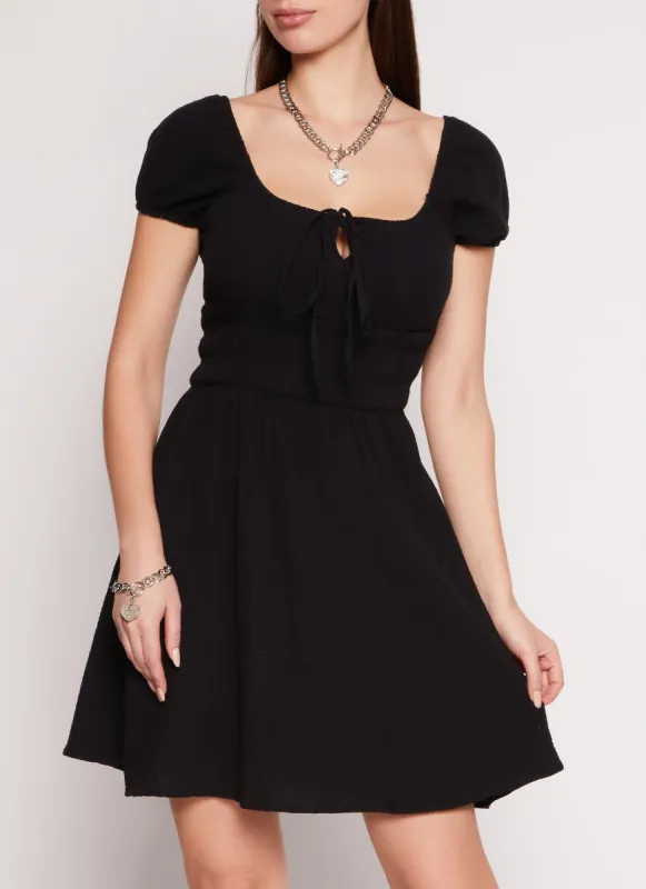 Keyhole Scoop Neck Smocked Waist Peasant Dress sold by Rainbow