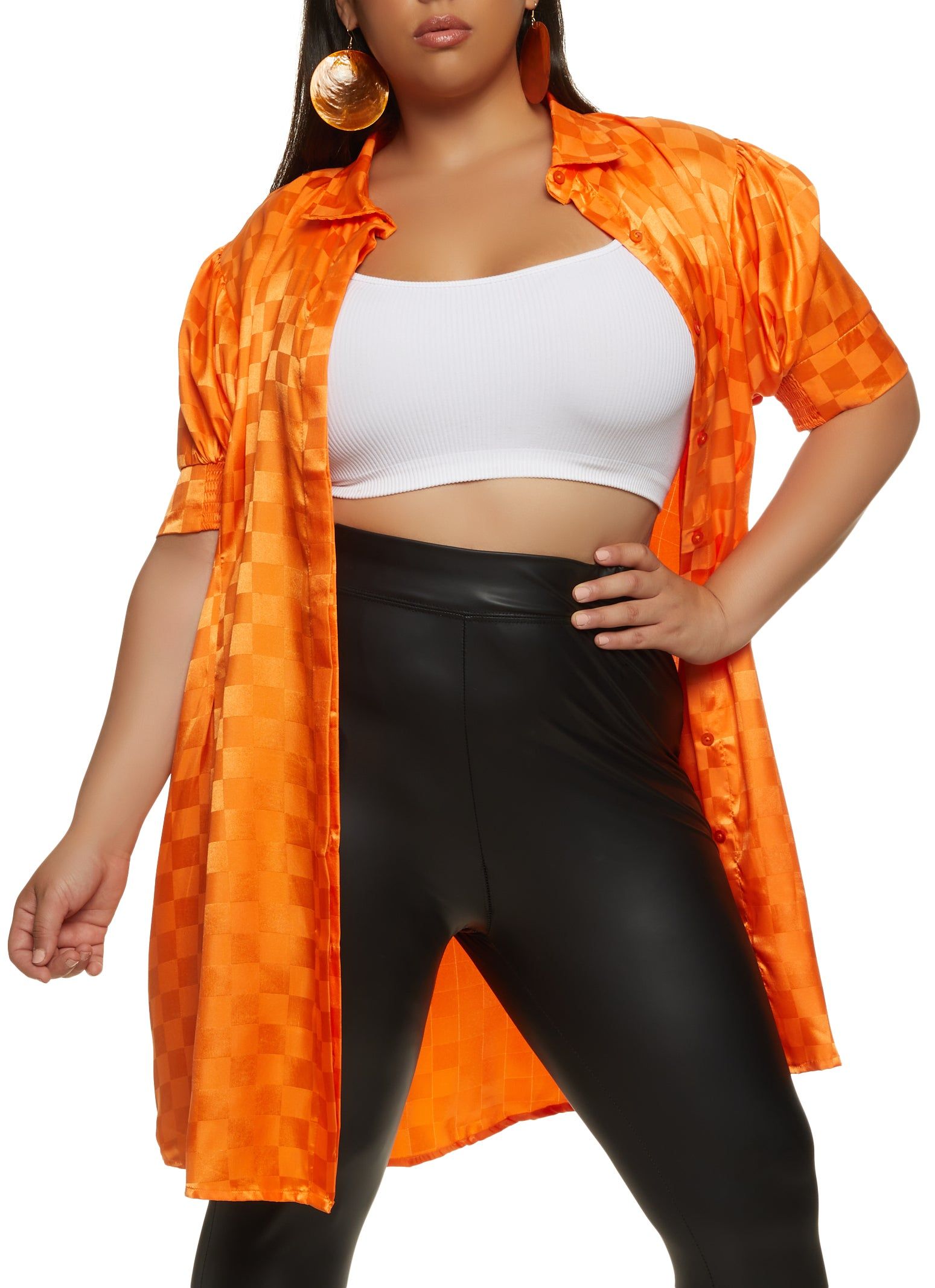 Plus Size Checkered Pleated Button Front Shirt sold by Rainbow