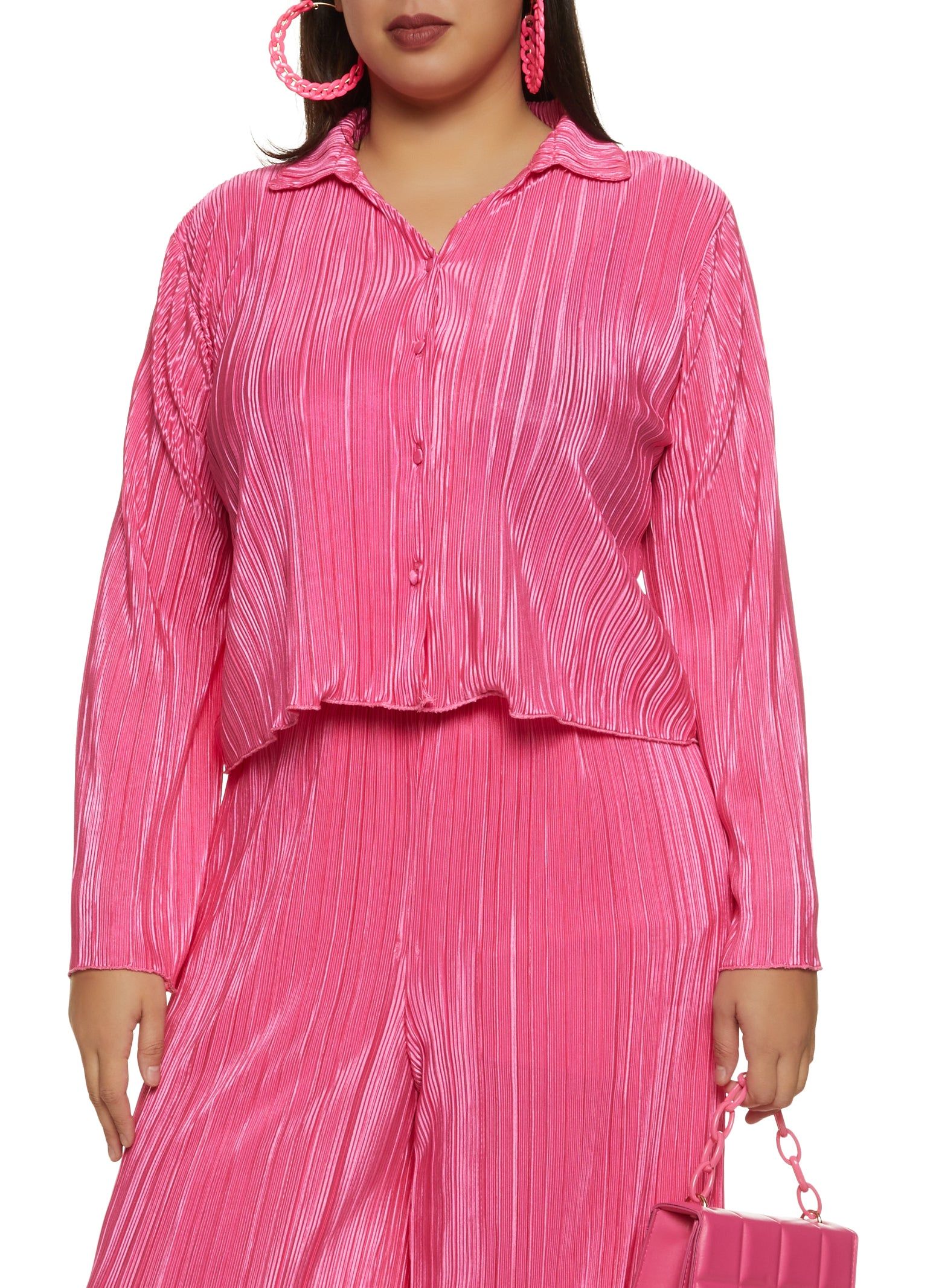 Plus Size Plisse Button Front Top sold by Rainbow