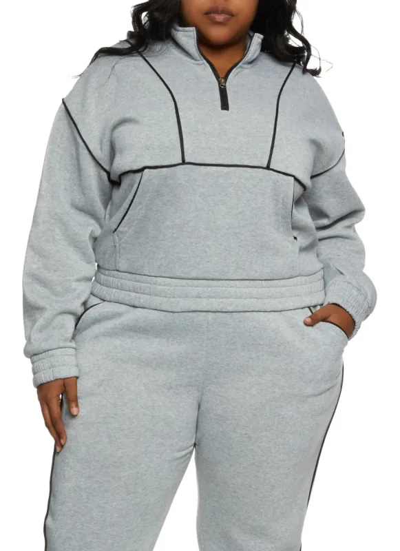 Plus Size Zip Neck Contrast Piping Track Jacket sold by Rainbow