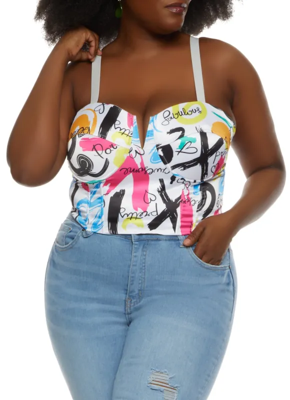 Plus Size Graphic Print Cropped Bustier Top sold by Rainbow