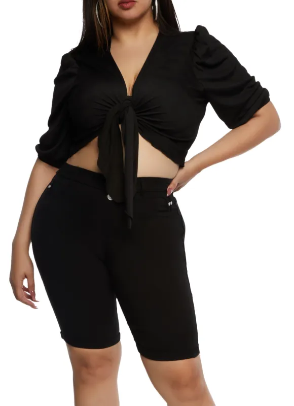 Plus Size Triple Button High Waist Capri Pants sold by Rainbow