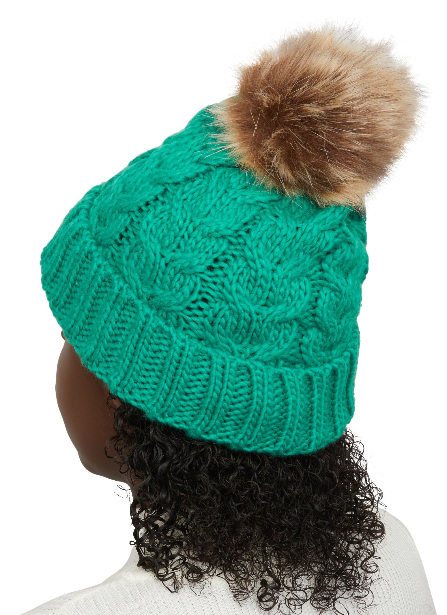 Cable Knit Pom Pom Beanie sold by Rainbow