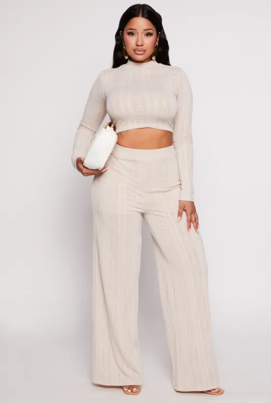 Cable Knit High Waist Wide Leg Pants sold by Rainbow