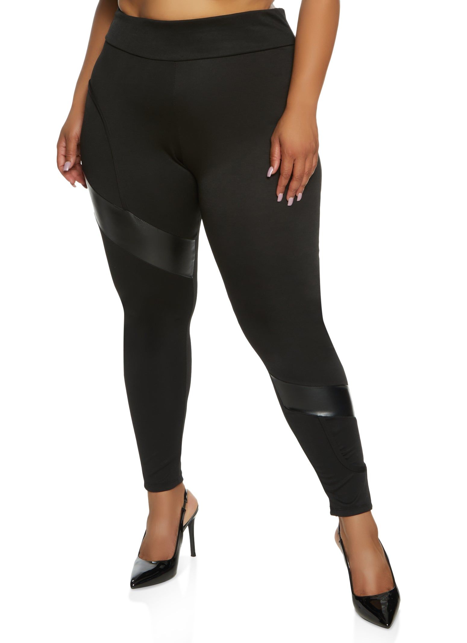 Plus Size Faux Leather Detail Leggings sold by Rainbow
