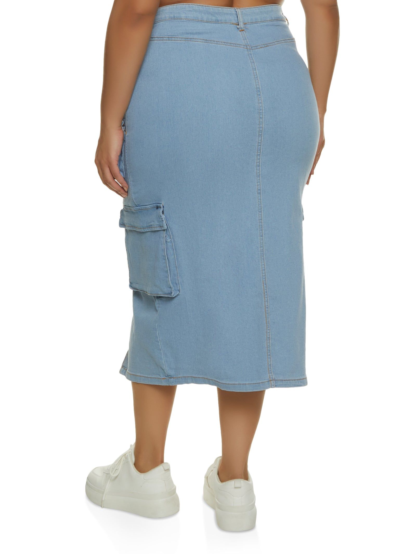 Plus Size Slit Front Cargo Pocket Denim Skirt sold by Rainbow product image thumbnail 3