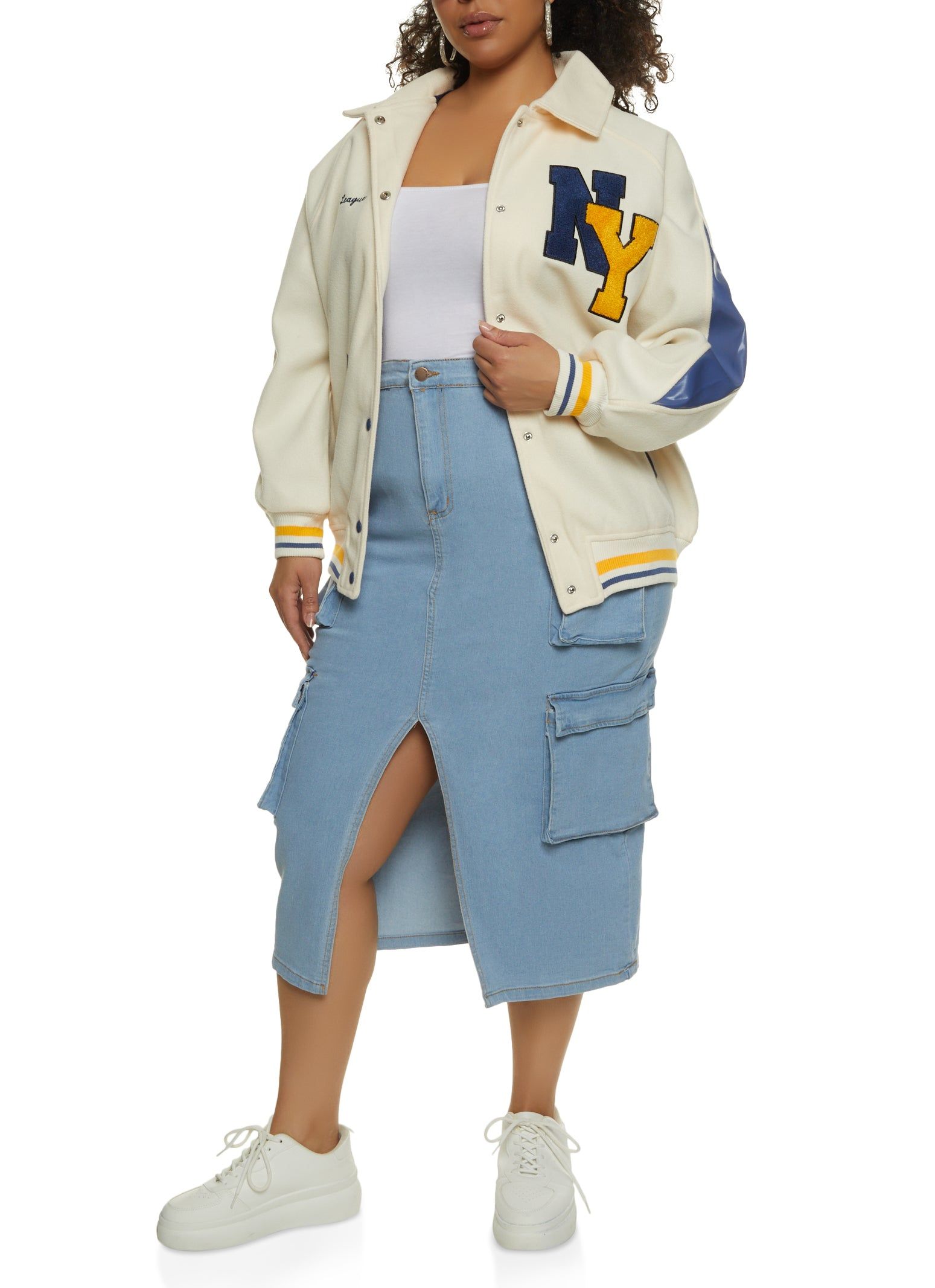 Plus Size Slit Front Cargo Pocket Denim Skirt sold by Rainbow product image thumbnail 2