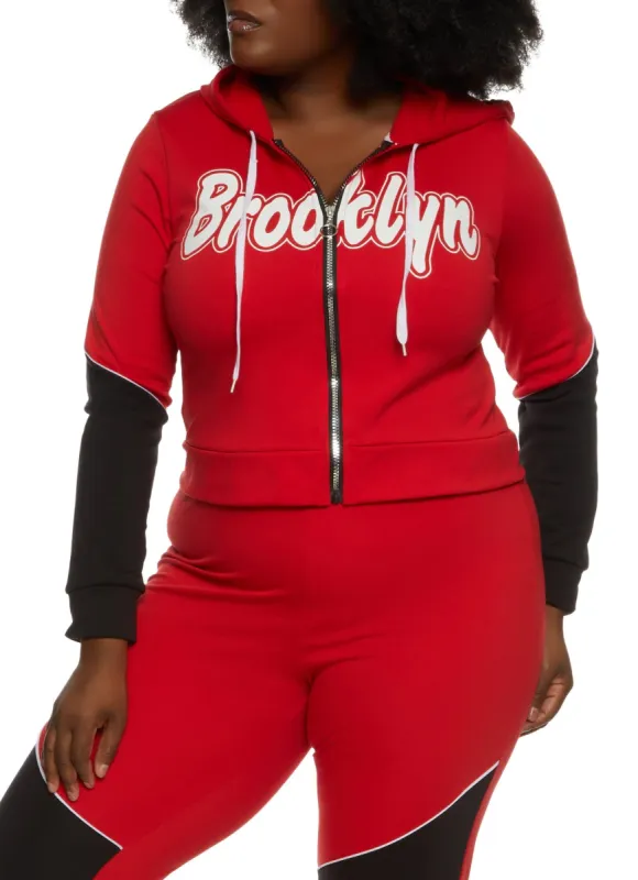 Plus Size Brooklyn Zip Front Graphic Hoodie sold by Rainbow