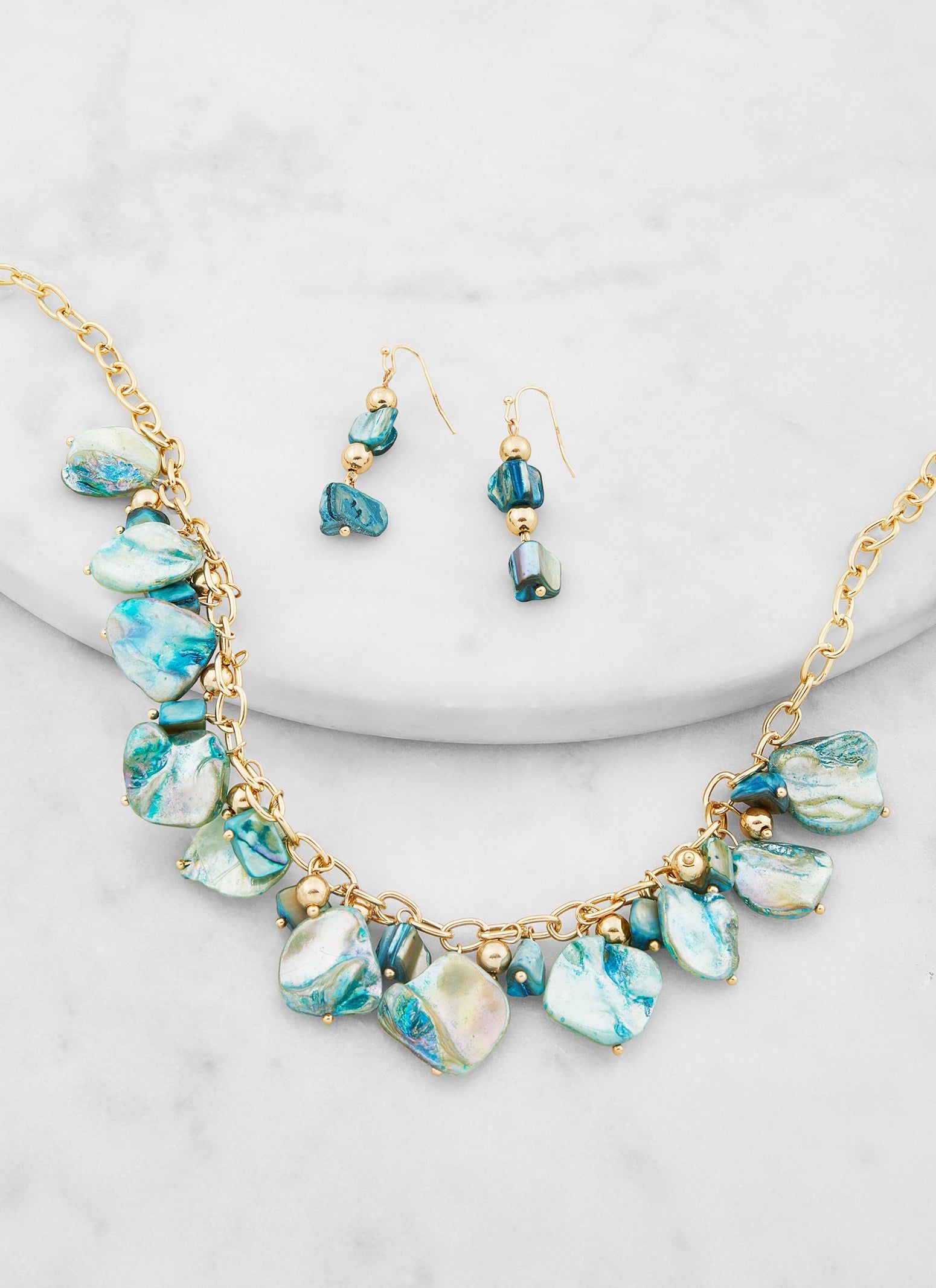 Iridescent Shell Beaded Necklace and Drop Earrings sold by Rainbow product image thumbnail 2