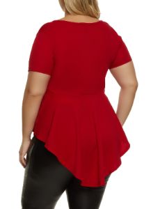 Plus Size Solid Peplum Top with Necklace sold by Rainbow