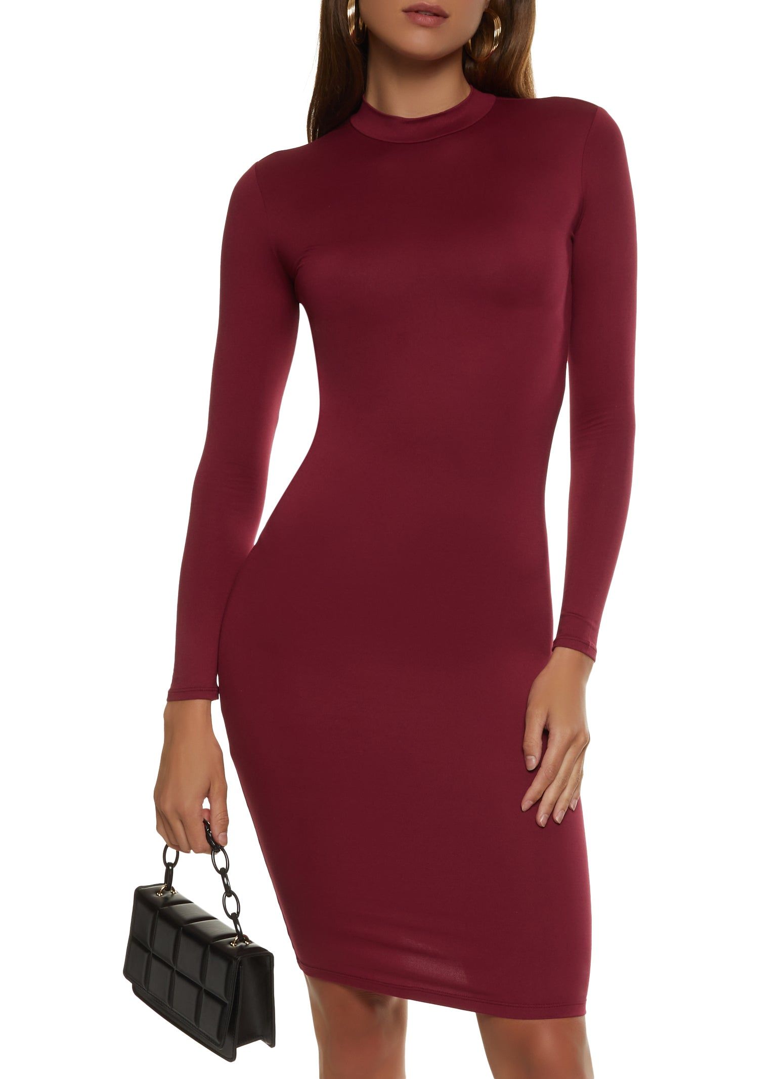 Mock Neck Long Sleeve Midi Dress sold by Rainbow