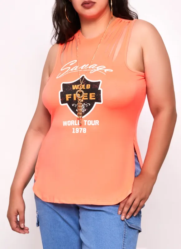 Plus Size Savage Wild Free Laser Cut Graphic Tank Top with Necklace sold by Rainbow