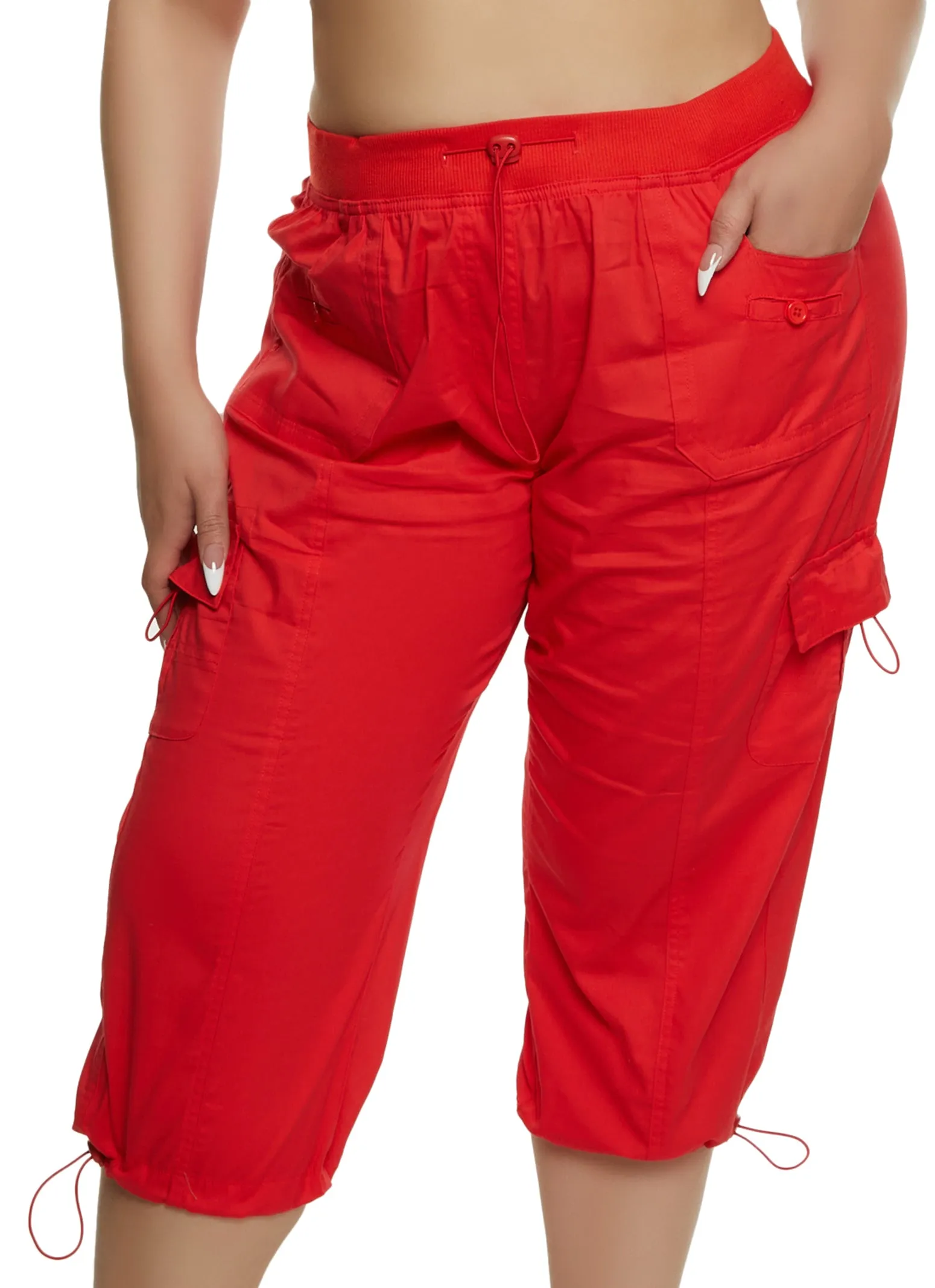 Plus Size Poplin Toggle Drawstring Cargo Capris sold by Rainbow