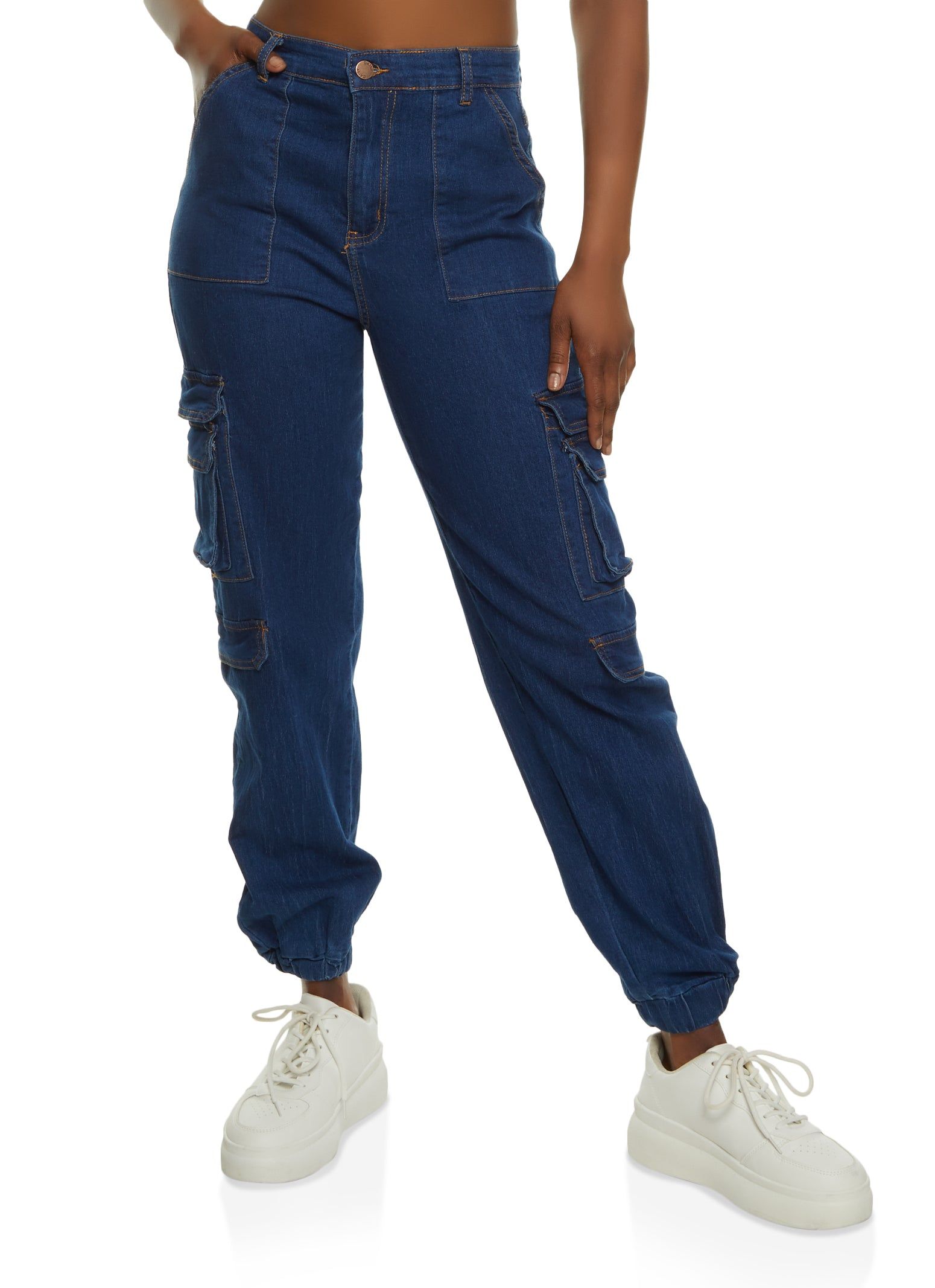 High Waist Denim Cargo Joggers sold by Rainbow