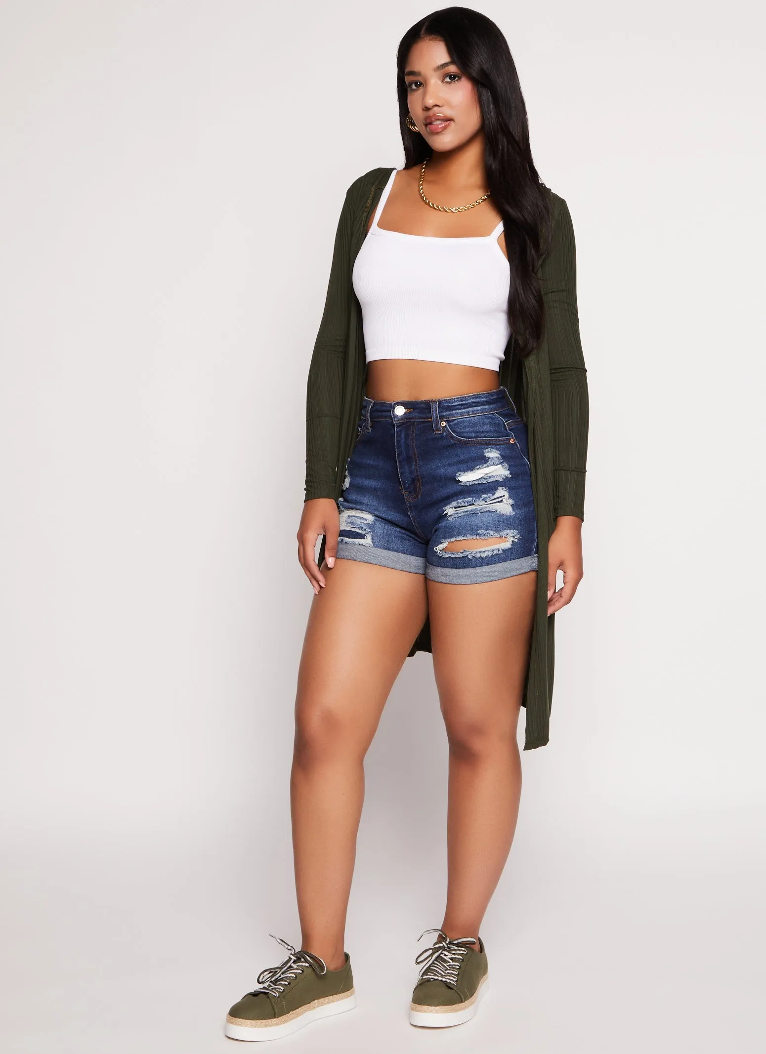 Rib Knit Hooded Long Sleeve Duster sold by Rainbow