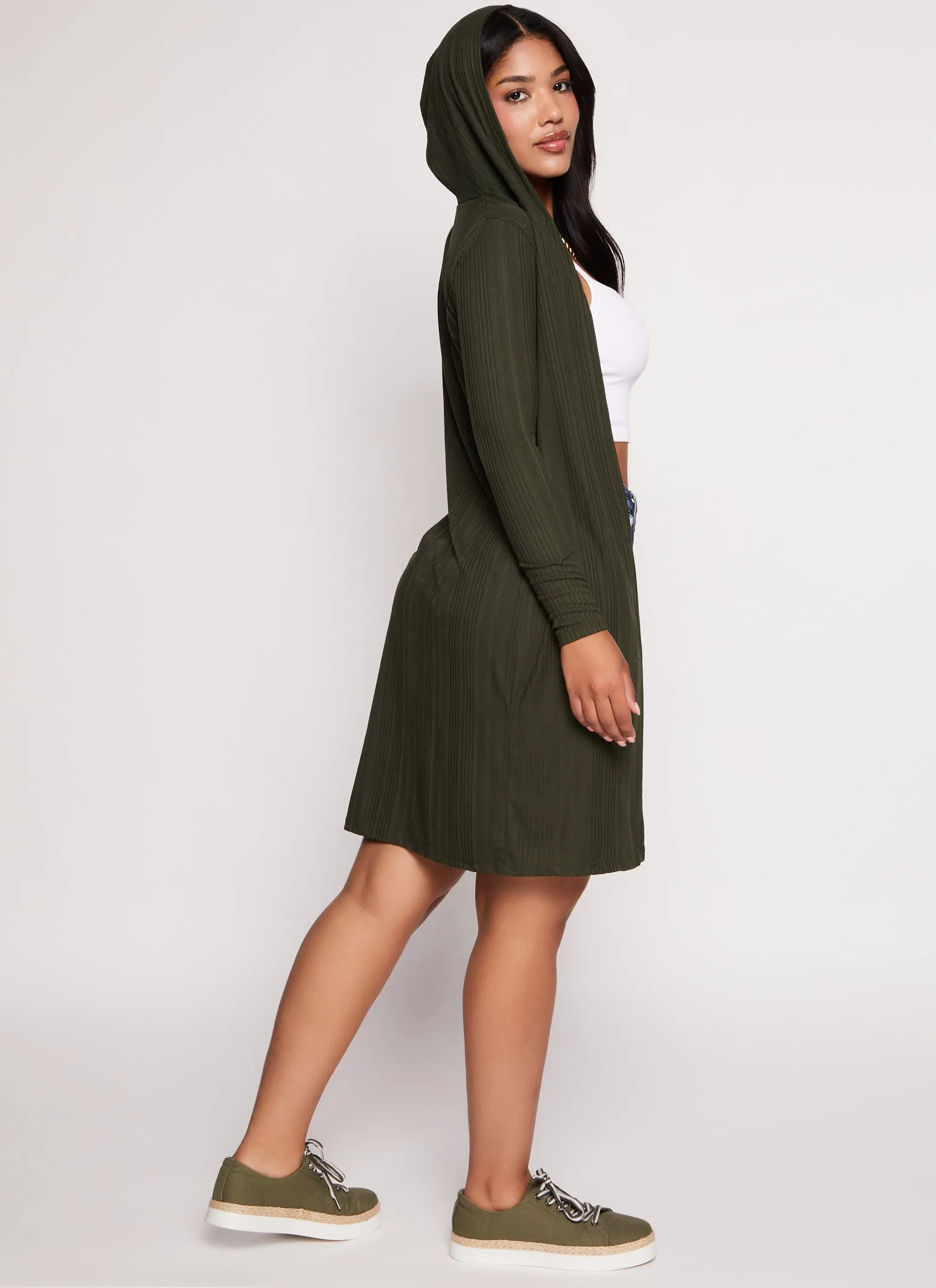 Rib Knit Hooded Long Sleeve Duster sold by Rainbow product image thumbnail 5