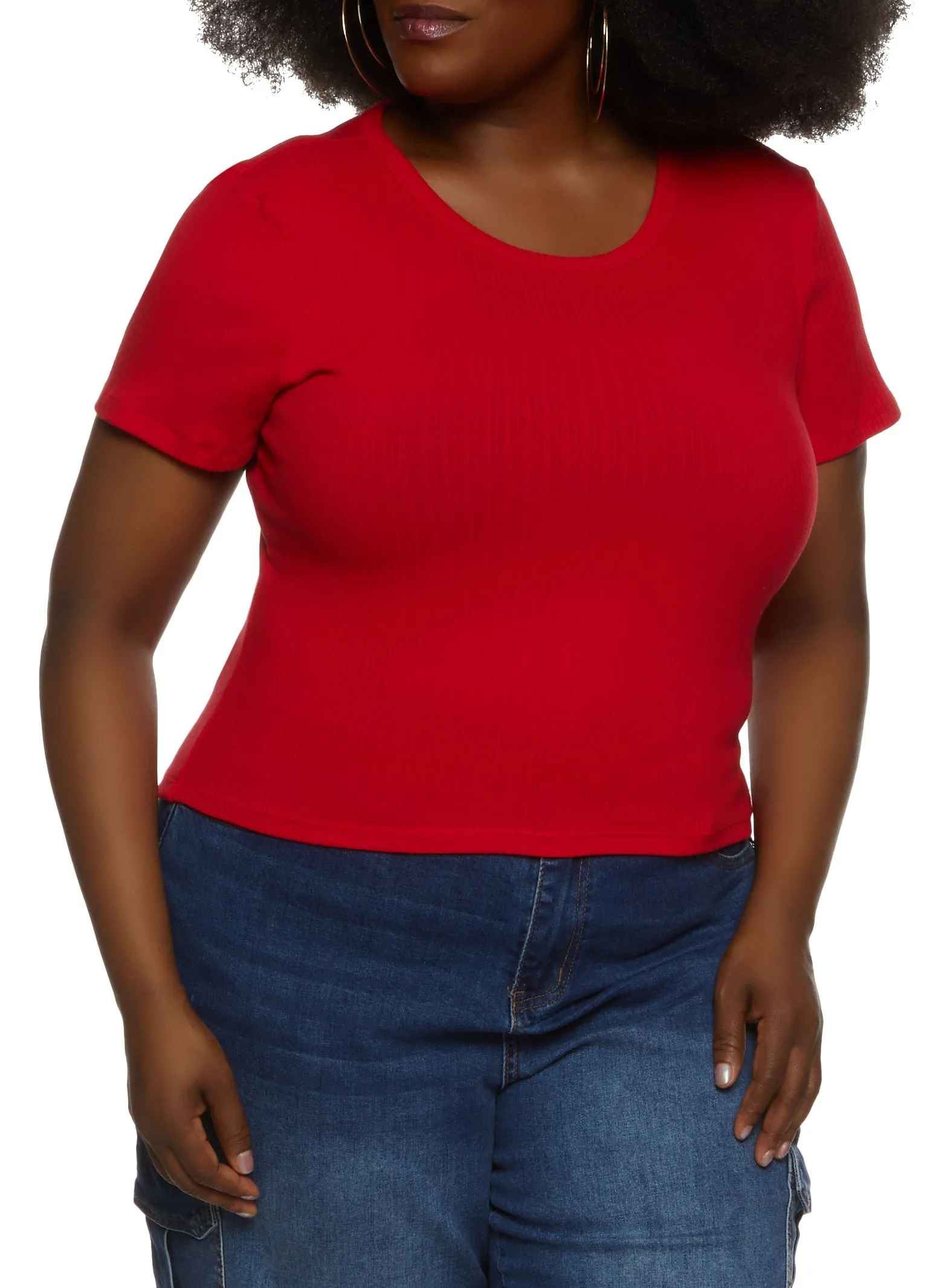 Plus Size Basic Ribbed Knit Short Sleeve Top sold by Rainbow