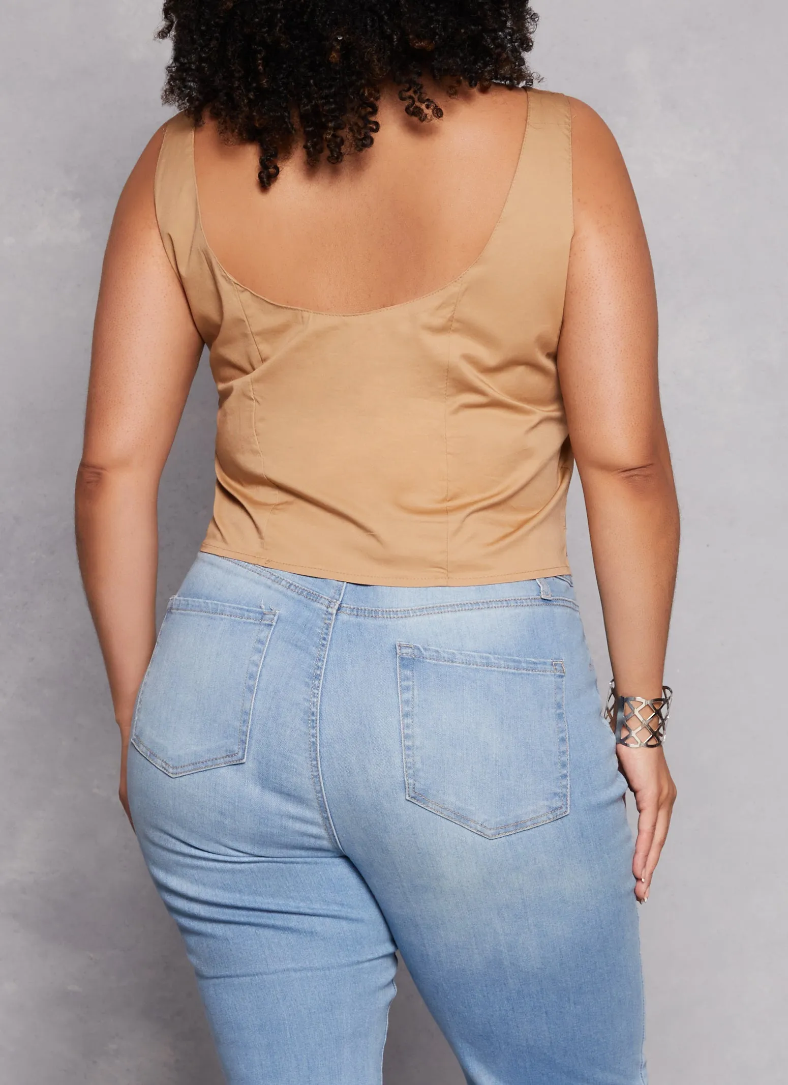Plus Size Cargo Pocket Zip Front Cropped Tank Top sold by Rainbow product image thumbnail 3