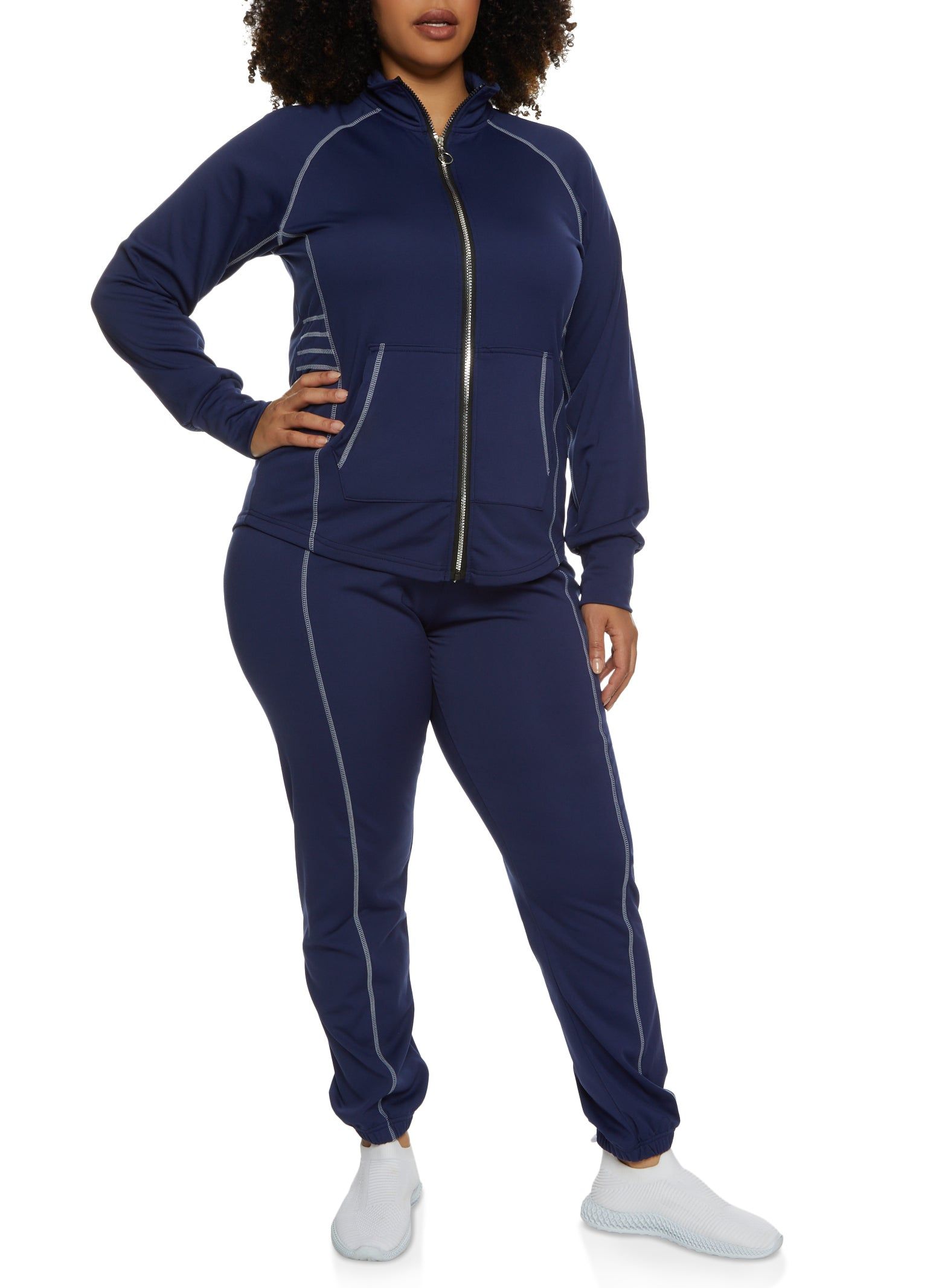 Plus Size Fleece Contrast Stitch Zip Front Track Jacket sold by Rainbow product image thumbnail 2