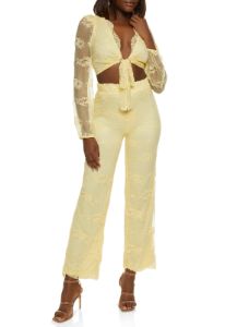 Floral Lace Tie Front Crop Top sold by Rainbow